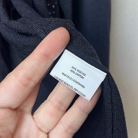 Eileen Fisher Navy Beaded Trim Open Front Cardigan Sweater Size L - Picture 5 of 5